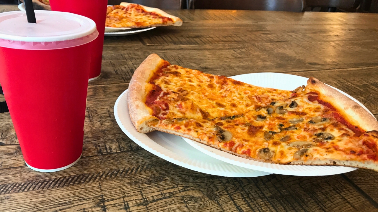 pizza on paper plates